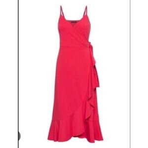 Banana Republic Red Ruffle Wrap Strappy Knit Midi Dress Size Petite S Small